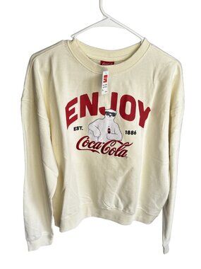 Coca-Cola Polar Bear Enjoy Coca-Cola Women’s XL Crop Beige Red Sweatshirt NWT